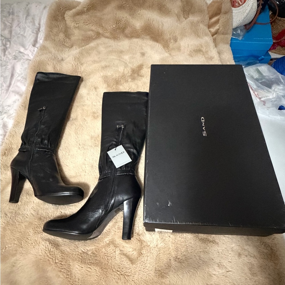 SAND Copenhagen Sleek Black Heeled Leather Boots for Women 41/11 New!